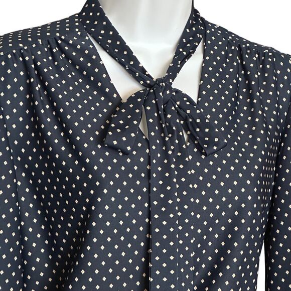 Vintage 70s R&K Knits Midi Dress Navy Blue Retro Scarf Neck Long Sleeve Sz Small - Picture 4 of 10